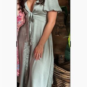 Petal & Pup Sage Tie-Front Midi Dress